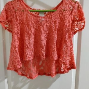 Pink peach floral net crop top or top